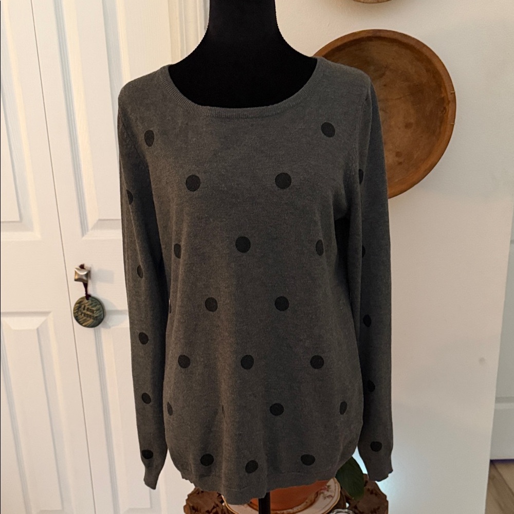 Absolutely Gray Polka Dot Scoop Neck Sweater